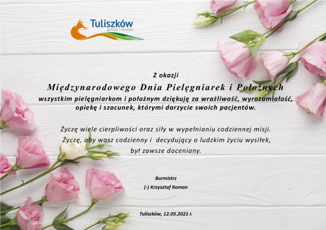 Życzenia z okazji Międzynarodowego Dnia Pielęgniarek i Położnych.