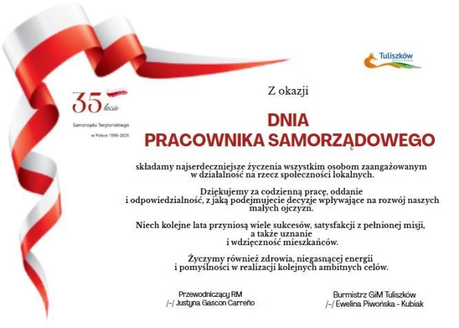 Życzenia z okazji Dnia Pracownika Samorządowego.