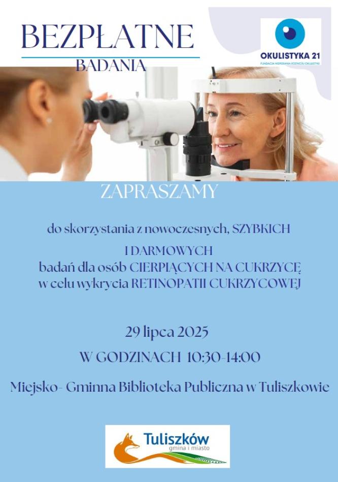 Zaproszenie na bezpłatne badania dna oczu.
