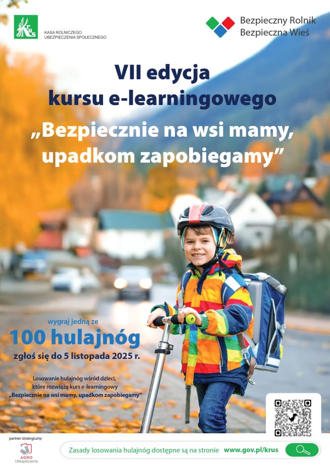 KRUS zaprasza dzieci do udziału w kursie e-learningowym: „Bezpiecznie na wsi mamy – upadkom zapobiegamy”