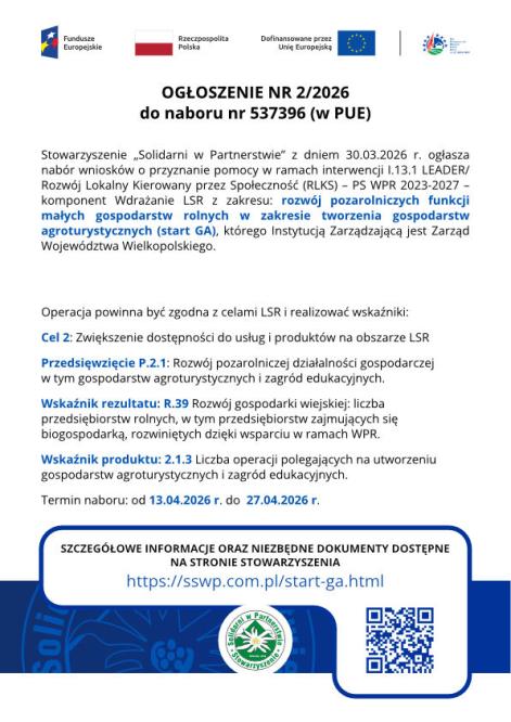 OGŁOSZENIE NR 2/2026 do naboru nr 537396 (w PUE)