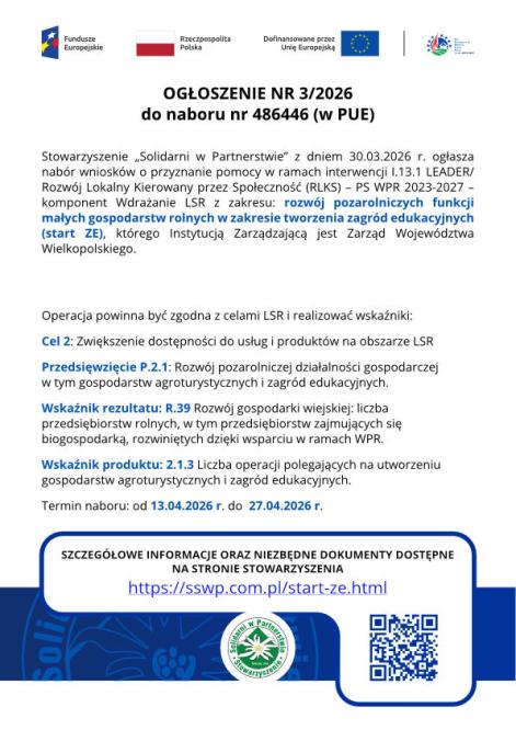 OGŁOSZENIE NR 3/2026 do naboru nr 486446 (w PUE)