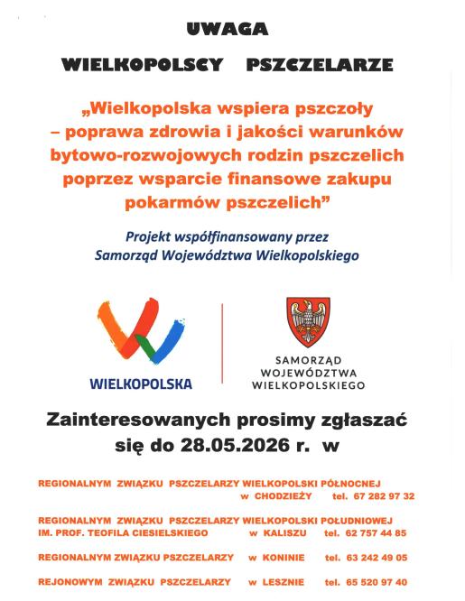 Informacja dla Wielkopolskich Pszczelarzy.