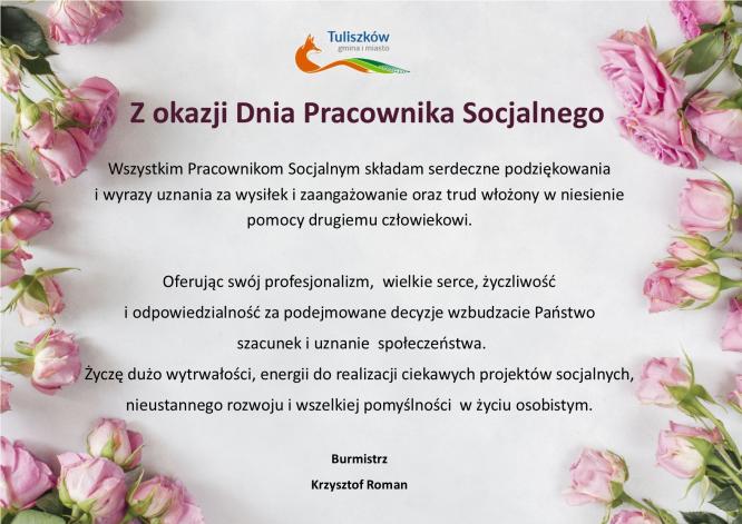 Życzenia z okazji Dnia Pracownika Socjalnego.